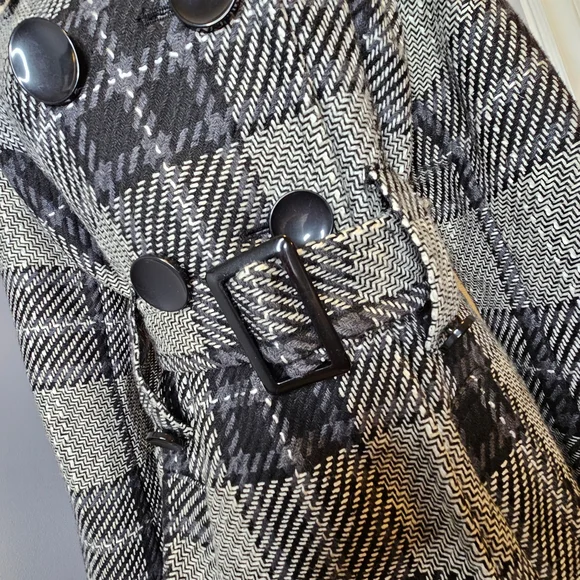 Ricki's Wool Blend Pea Coat Black Gray Plaid Checkered Women's Size M - Picture 6 of 14